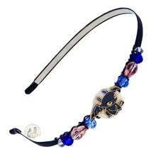 Load image into Gallery viewer, flexible headband embellished with black baby dragon centerpiece, side-accented with Czech crystal beads, Baby Dragon Headband