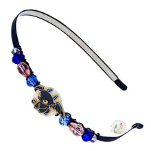 Load image into Gallery viewer, black baby dragon decorated flexible headband, side accented with fancy crystal beads. Baby Dragon Headband