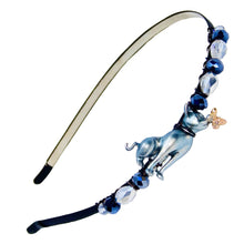 Load image into Gallery viewer, flexible headband embellished with a silver cat and butterfly centerpiece, accented with shiny Austrian crystal beads, Cat and Butterfly Headband