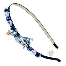Load image into Gallery viewer, no-pinch headband embellished with a silver cat and butterfly centerpiece, accented with shiny crystal beads, Cat and Butterfly Headband