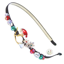 Load image into Gallery viewer, snowman with red Christmas hat embellished flexible headband, accented with sparkly Austrian crystal beads, Headband