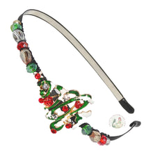 Load image into Gallery viewer, no-pinch headband embellished with a Christmas tree centerpiece, accented with sparkly crystal beads, Christmas Tree Headband