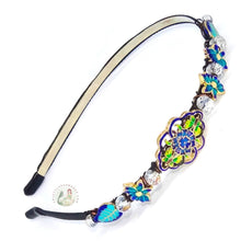 Load image into Gallery viewer, cloisonné style enameled beads and clear colored sparkly Austrian crystal beads embellished flexible headband, Cloisonné Headband