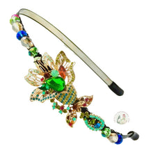 Load image into Gallery viewer, gold crystal bellflower embellished flexible headband accented with sparkly crystal beads, Crystal Bellflower Headband