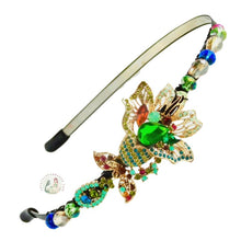 Load image into Gallery viewer, gold crystal bellflower decorated flexible headband  accented with sparkly crystal beads, Crystal Bellflower Headband