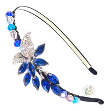 Load image into Gallery viewer, adjustable, no-pinch headband embellished with white and blue crystal cluster centerpiece and Austrian crystal beads, Crystal Cluster Headband