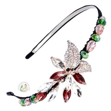 Load image into Gallery viewer, flexible headband embellished with white and burgundy crystal cluster centerpiece and Austrian crystal beads, Crystal Cluster Headband