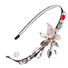 Load image into Gallery viewer, flexible headband embellished with white and smoky crystal cluster centerpiece and Austrian crystal beads, Crystal Cluster Headband