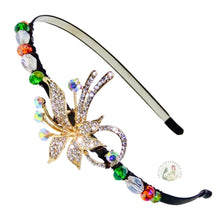 Load image into Gallery viewer, flexible headband embellished with a crystal spray centerpiece and sparkly crystal beads, Crystal Spray Headband