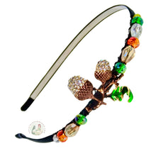 Load image into Gallery viewer, flexible headband embellished with sparkly acorn and Austrian crystal beads, Enameled Acorn Headband