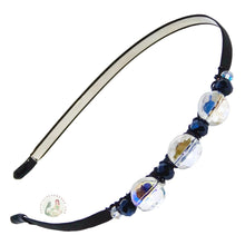 Load image into Gallery viewer, flexible headband embellished with clear flat crystal beads, accented with black crystal beads, Fancy Crystal Beads Headband