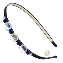 Load image into Gallery viewer, no-pinch headband embellished with clear, round flat crystal beads, accented with black crystal beads, Fancy Crystal Beads Headband