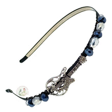 Load image into Gallery viewer, Decorative headband with silver guitar accent and beads on a white background