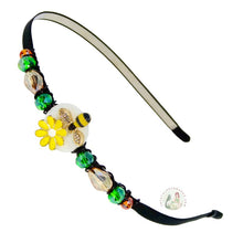 Load image into Gallery viewer, enameled honey bee and yellow daisy embellished flexible headband, accented with sparkly Austrian crystal beads, Honey Bee Headband