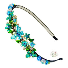 Load image into Gallery viewer, jeweled aqua butterfly embellished flexible headband, accented with Bohemian crystal beads, Jeweled Butterfly Headband