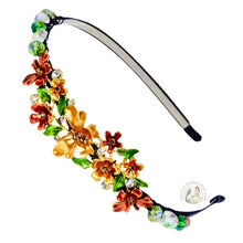 Load image into Gallery viewer, jeweled orange butterfly decorated flexible headband, accented with iridescent Bohemian crystal beads, Jeweled Butterfly Headband