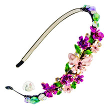 Load image into Gallery viewer, jeweled light purple butterfly decorated flexible headband, accented with iridescent Bohemian crystal beads, Jeweled Butterfly Headband