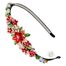 Load image into Gallery viewer, sparkly jeweled peach dahlia embellished flexible headband, accented with iridescent Bohemian crystal beads, Jeweled Dahlia Headband