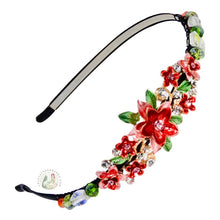 Load image into Gallery viewer, sparkly jeweled peach dahlia decorated flexible headband, accented with iridescent Bohemian crystal beads, Jeweled Dahlia Headband