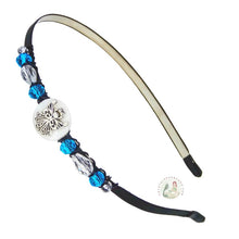 Load image into Gallery viewer, silver angel embellished flexible headband, accented with turquoise and white Czech crystal beads, Little Angel Headband
