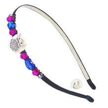 Load image into Gallery viewer, silver angel embellished flexible headband, side-accented with pink and blue sparkly crystal beads, Little Angel Headband