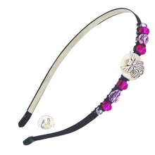 Load image into Gallery viewer, silver angel embellished flexible headband, accented with pink Czech crystal beads, Little Angel Headband