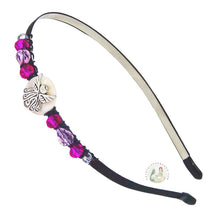 Load image into Gallery viewer, silver angel embellished flexible headband, side-accented with pink sparkly crystal beads, Little Angel Headband