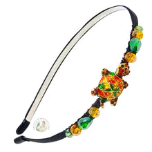 Load image into Gallery viewer, no-pinch headband embellished with a little turtle centerpiece, accented with sparkly crystal beads, Little Turtle Headband