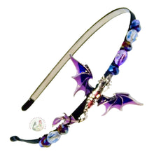 Load image into Gallery viewer, flexible headband embellished with an enameled purple dragon, decorated with crystal beads, Mythical Dragon Headband