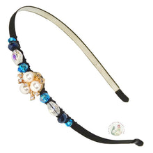 Load image into Gallery viewer, flexible headband embellished with a sparkly faux pearl centerpiece and Austrian crystal beads, Pearl Trillium Headband