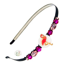 Load image into Gallery viewer, pink flamingo embellished flexible headband, adorned with shiny Czech crystal beads, Pink Flamingo Headband
