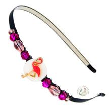 Load image into Gallery viewer, pink flamingo embellished flexible headband, accented with shiny Czech crystal beads, Pink Flamingo Headband