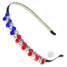 Load image into Gallery viewer, flexible patriotic headband side embellished with red white blue Austrian crystal beads, Red White Blue Crystal Headband