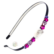 Load image into Gallery viewer, silver flamingo embellished flexible headband, adorned with shiny Czech crystal beads, Pink Flamingo Headband