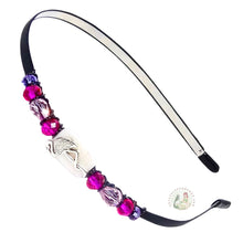 Load image into Gallery viewer, silver flamingo embellished flexible headband, accented with shiny Czech crystal beads, Pink Flamingo Headband
