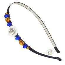Load image into Gallery viewer, no-pinch headband embellished with a silver alligator on a mother of pearl bead, accented with fancy Czech crystal beads, Silver Gator Headband