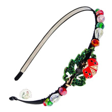 Load image into Gallery viewer, no-pinch headband embellished with a sparkly ladybug centerpiece, accented with shiny crystal beads, Sparkly Ladybug Headband