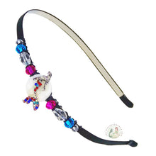 Load image into Gallery viewer, flexible, painless headband, side-embellished with sparkly colorful mermaid centerpiece, accented with Czech crystal beads, Sparkly Mermaid Headband