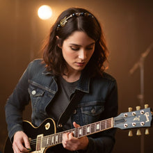 Load image into Gallery viewer, Woman playing guitar, wearing a guitar embellished headband