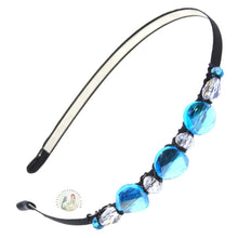 Load image into Gallery viewer, adjustable headband embellished with sparkly aqua and white Austrian crystal beads, Aqua Crystal Beads Headband