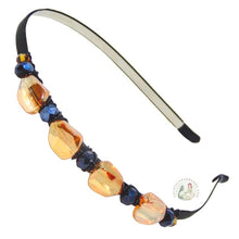 Load image into Gallery viewer, flexible headband side embellished with chunky sparkly amber Austrian crystal beads