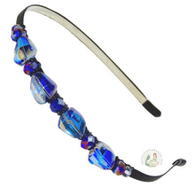 Load image into Gallery viewer, flexible headband side embellished with chunky sparkly blue Austrian crystal beads