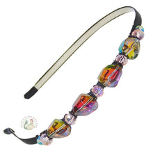 Load image into Gallery viewer, flexible headband side embellished with chunky iridescent purple Austrian crystal beads