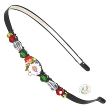 Load image into Gallery viewer, flexible headband embellished with colorful red and white flowers, accented with crystal beads, Colorful Flowers Headband