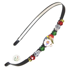 Load image into Gallery viewer, flexible headband embellished with colorful red and white flowers, side-accented with Czech crystal beads, Colorful Flowers Headband