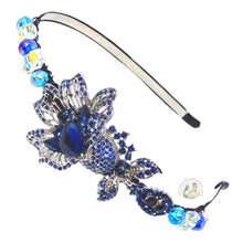 Load image into Gallery viewer, blue crystal bellflower embellished flexible headband accented with sparkly crystal beads, Crystal Bellflower Headband