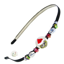 Load image into Gallery viewer, Mr. Grinchy with Santa hat embellished flexible headband, accented with sparkly crystal beads, Grinchy Christmas Headband