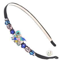 Load image into Gallery viewer, enameled blue dragon decorated flexible headband, side accented with fancy crystal beads. Little Dragon Headband