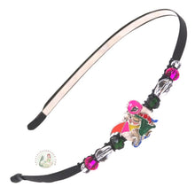 Load image into Gallery viewer, flexible headband embellished with a little colorful enameled dragon centerpiece, side-accented with Czech crystal beads, Little Dragon Headband