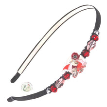 Load image into Gallery viewer, flexible headband embellished with a little red enameled dragon centerpiece, side-accented with Czech crystal beads, Little Dragon Headband